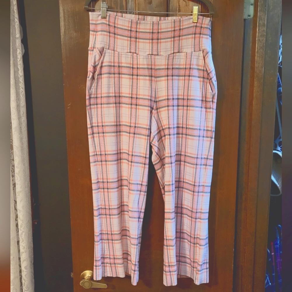 CAbi Playdate Crop Pant - Pink Plaid - Size L